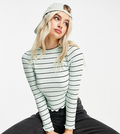 Лонгслив в рубчик с полосками черного и мятного цветов ASOS DESIGN Petite-Многоцветный