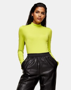 Светло-желтое облегающее боди с длинными рукавами и воротником-стойкой Topshop-Желтый