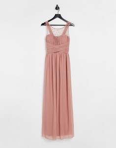 Шифоновое платье макси абрикосового цвета с искусственным жемчугом Little Mistress Bridesmaid-Оранжевый цвет