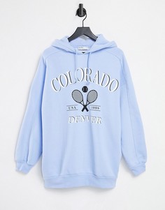 Голубое oversized-худи в университетском стиле Bershka-Голубой