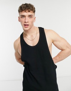 Черная майка из вафельного трикотажа ASOS DESIGN-Черный цвет