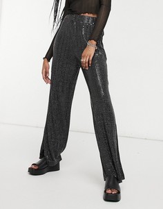 Черные блестящие брюки с широкими штанинами Selected Sandra-Черный цвет