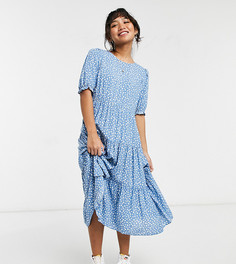 Голубое свободное платье ярусного кроя в горошек New Look Petite-Голубой