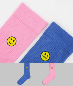 Набор из двух пар спортивных носков с вышитыми смайликами ASOS DESIGN-Многоцветный