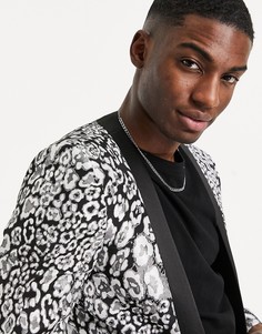 Укороченный пиджак с лацканами в стиле кимоно из жаккарда со звериным рисунком ASOS DESIGN-Белый