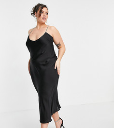 Черное платье миди на бретельках In The Style Plus x Lorna Luxe-Черный цвет