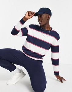 Oversized лонгслив в широкую темно-синюю и белую полоску Jack & Jones Originals-Белый