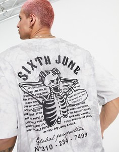 Черная oversized-футболка с принтом тай-дай и оригинальным принтом на спине Sixth June-Черный цвет