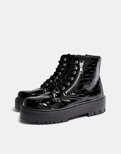 Черные ботинки на блочном каблуке для широкой стопы Topshop Brooke-Черный цвет
