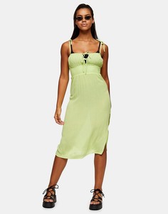 Пляжное платье миди лаймового цвета со сборками спереди Topshop-Зеленый цвет
