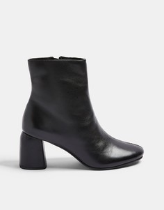 Черные кожаные ботильоны на каблуке Topshop-Черный цвет