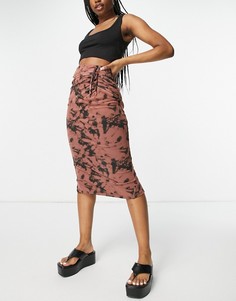 Сетчатая юбка миди со сборками и принтом тай-дай ASOS DESIGN-Многоцветный