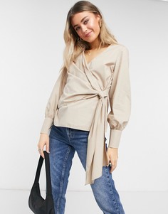 Бежевая блузка с запахом Topshop-Бежевый
