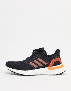 Черные кроссовки с коралловой и белой отделкой adidas Ultraboost 20-Черный цвет