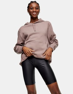 Черные шорты-леггинсы с эффектом мокрой ткани Topshop-Коричневый цвет