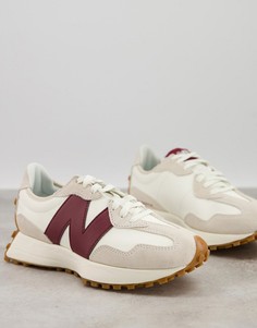 Кроссовки молочного цвета с бордовыми элементами New Balance 327-Белый