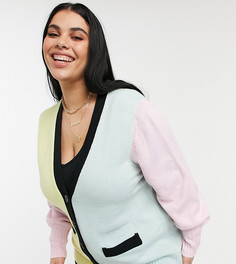 Удлиненный кардиган в стиле колор-блок ASOS DESIGN Curve-Многоцветный