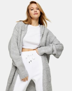 Вязаный кардиган серого меланжевого цвета с капюшоном Topshop-Серый