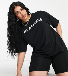 Эксклюзивная черная oversized-футболка с принтом "Realness" ASOS DESIGN Curve-Черный цвет