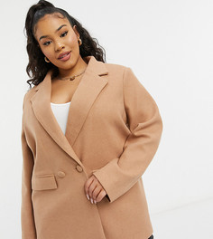 Светло-коричневое пальто-блейзер в стиле oversized In The Style Plus x Lorna-Коричневый цвет