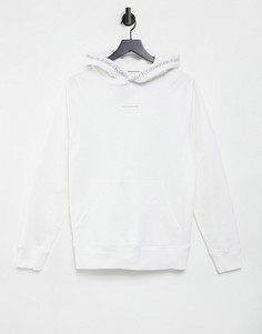 Белый худи с фирменной окантовкой на капюшоне Calvin Klein Jeans