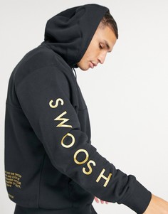 Черная худи на молнии с золотистой отделкой, логотипом-галочкой и надписью "Swoosh" Nike-Черный цвет