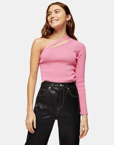 Розовый джемпер на одно плечо с декоративным разрезом Topshop-Розовый цвет