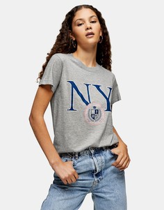 Серая футболка c принтом "New York" Topshop-Коричневый цвет