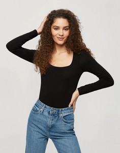Боди черного цвета с квадратным вырезом и длинными рукавами Miss Selfridge-Черный цвет
