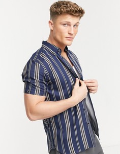 Полосатая фактурная рубашка с короткими рукавами Ted Baker-Темно-синий