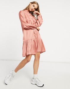 Розовое платье мини с длинными рукавами Y.A.S Peachy-Розовый цвет