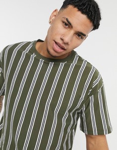 Oversized-футболка цвета хаки в вертикальную полоску New Look-Зеленый цвет