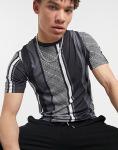 Серая облегающая футболка в полоску River Island-Зеленый цвет