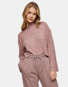 Розовый топ в рубчик с воротником-стойкой Topshop-Розовый цвет