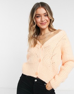 Вязаный ажурный кардиган персикового цвета Topshop-Оранжевый цвет