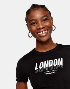 Черная футболка с волнистым краем Topshop-Коричневый цвет