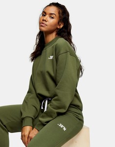 Свитшот цвета хаки c принтом "Active sports" Topshop-Коричневый цвет