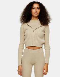 Трикотажный худи светло-бежевого цвета Topshop-Бежевый