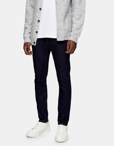 Эластичные зауженные джинсы из необработанного денима Topman-Голубой