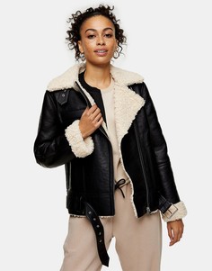 Черная куртка из искусственной кожи в байкерском стиле Topshop-Черный цвет