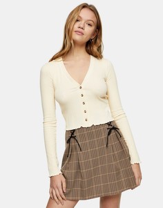 Кремовый кардиган в рубчик на пуговицах Topshop-Белый