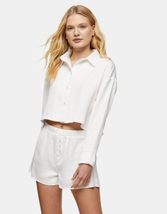 Пижама с рубашкой и шортами цвета слоновой кости Topshop-Белый