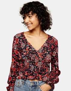 Блузка с оборками и многоцветным цветочным принтом Topshop-Многоцветный