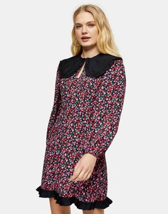 Разноцветное чайное платье мини с большим воротником Topshop-Многоцветный