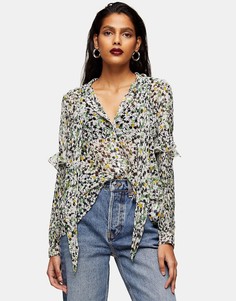 Блузка цвета слоновой кости с рукавами в складку Topshop-Белый