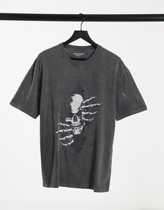 Черная oversized-футболка выбеленного черного цвета с принтом «череп» Jack & Jones Originals-Черный цвет