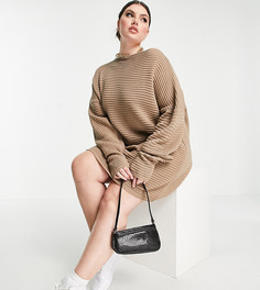 Серо-коричневое трикотажное свободное платье с открытыми плечами In The Style Plus x Megan Mckenna-Бежевый