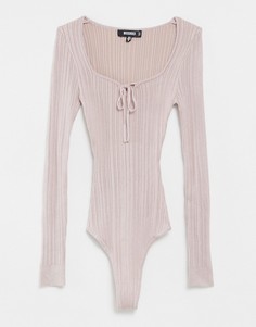 Нежно-розовое трикотажное боди с завязкой спереди Missguided-Розовый цвет