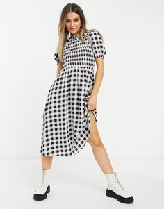 Черное платье миди в клетку с воротником New Look-Черный цвет