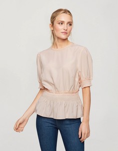 Нежно-розовая блузка с присборенной талией и леопардовым принтом Miss Selfridge-Розовый цвет